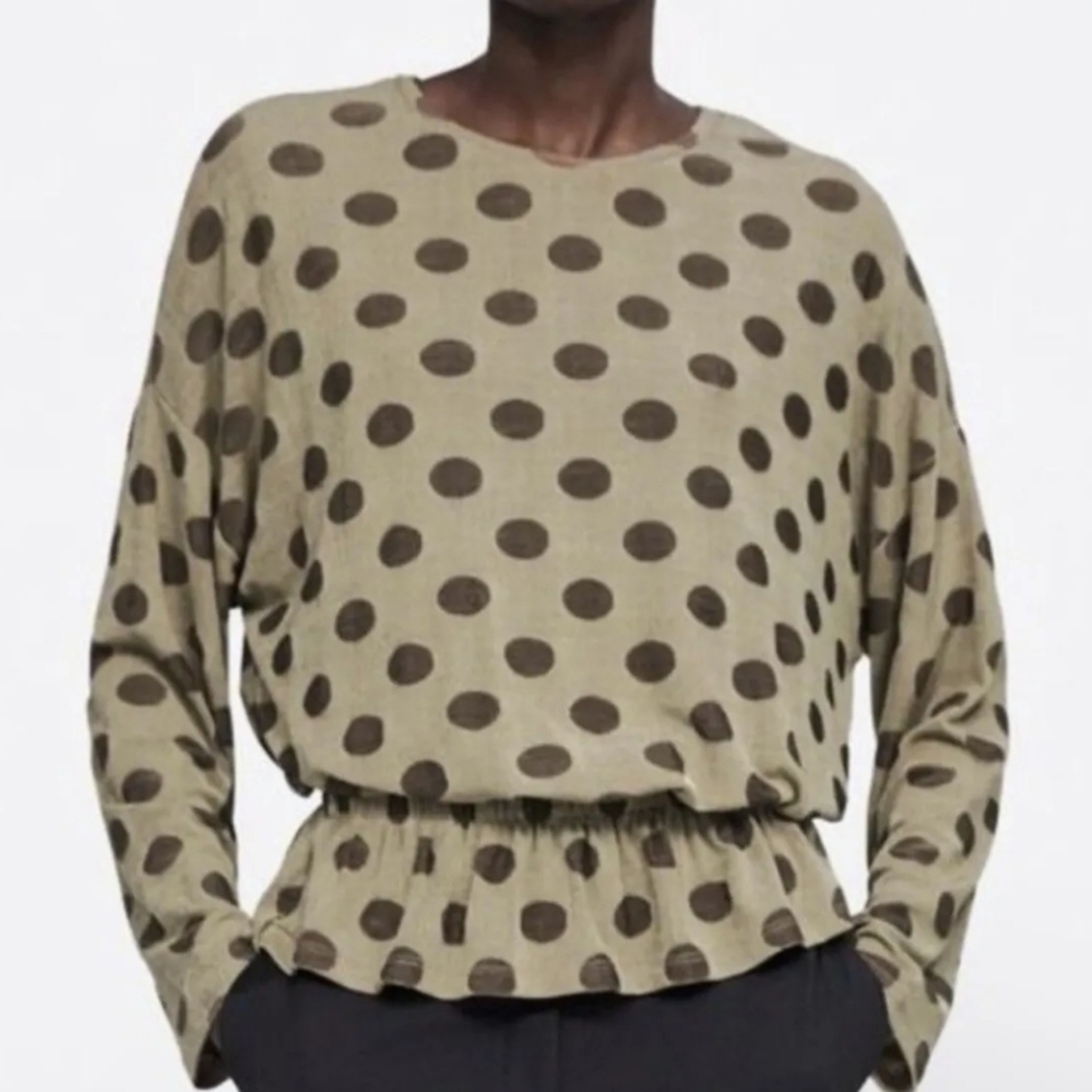 Zara size Small women polka dot peplum blouse top